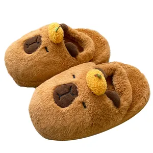 Capi Bala Winter Warm Cotton Slippers Thick Bottom Cute Cartoon Design Indoor Plush Animal Slippers Green Polyester Material
