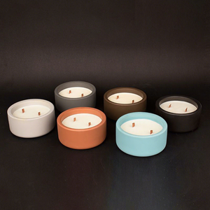 CWM Luxury Round Double <b>Wick</b> Ceramic Scented <b>Candle</b> with Wood <b>Wick</b> Matte Finish <b>for</b> Home Decoration <b>for</b> Christmas - Product Image 5