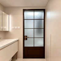 Porte intérieure en verre trempé givré en alliage d'aluminium de style rétro français, résistante à l'eau, antirouille, pour cuisine et salle de bain
