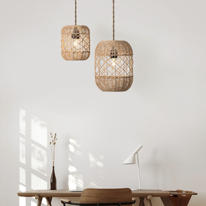 Rattan Inspired Chandelier Round E27 <b>LED</b> Pendant <b>Light</b> <b>For</b> Dining <b>Room</b> Living <b>Room</b> Teahouse Style With Easy Installation - Product Image 2