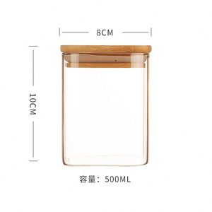 High Borosilicate Square Sealed Glass Jar 400ml 600ml Food Preservation Jar Kitchen <b>Storage</b> Jar With Bamboo Lid for Rice Grain - Product Image 4
