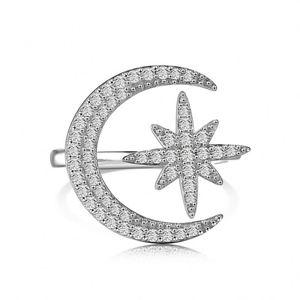 Dylam Trending Design Fashion Fine Jewelry Sterling Silver Gold Plated 5A Zirconia Universe Crescent <b>Moon</b> Star Octet Open <b>Rings</b> - Product Image 1