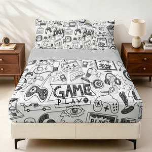 Juego de Edredón con Cierre de Cremallera con Diseño de Videojuegos en Blanco y Negro, Juego de Ropa de Cama con Estampado de Control de Videojuegos para Adolescentes Gamers - Product Image 1