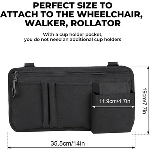 Sac de rangement multi-poches pour accoudoir de fauteuil roulant, noir, monocouche, pour fauteuil roulant, poussette, aide à la mobilité pour personnes âgées - Product Image 5