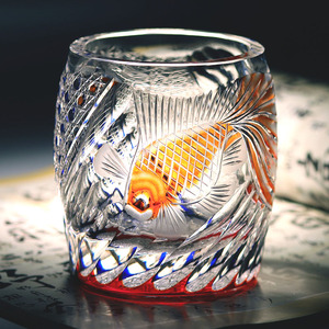 Edo Kiriko gelas minum kaca bening 270ml, gelas kaca anggur minuman dingin bir wiski gaya Jepang dengan warna merah biru - Product Image 3