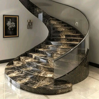 Marches d'escalier en marbre gris personnalisées pour projets résidentiels, marches d'escalier en marbre brun poli