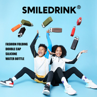 Botella de Agua de Silicona Reutilizable, Ecológica, a Prueba de Fugas, Aprobada para Uso Alimentario, para Niños, Marca Smiledrink