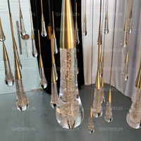 Lustre LED moderne de luxe nordique de 58 pouces, design goutte de pluie, pour villa, salle de banquet, grand lustre en verre à LED