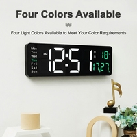 Horloge murale numérique à LED de grande taille avec télécommande, plusieurs couleurs LED, luminosité réglable 12/24H, double alarme