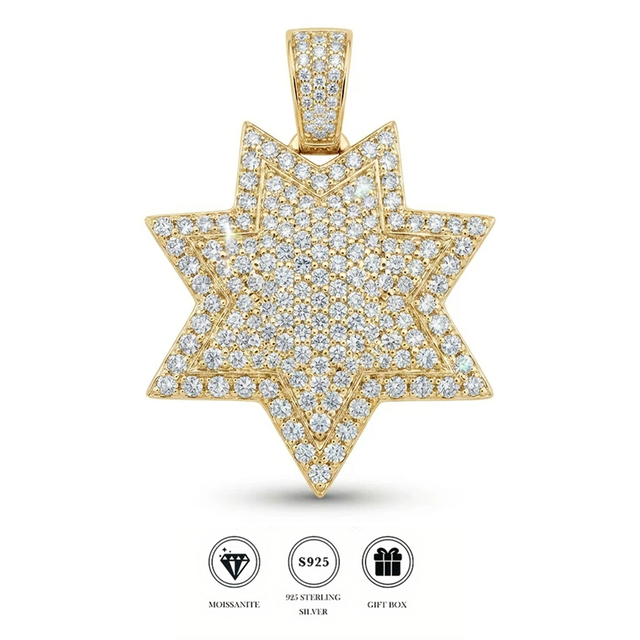 Luxury S925 Silver Micro Pave Moissanite Star of David Pendant for Men Hip Hop Religious Daily Pendant Jewelry