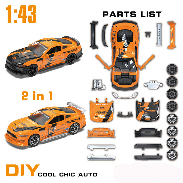 DIY Take Apart Diecast Race Car 1:43 2-in-1 Modified Alloy Sports Car Model Educational Building Toy for Kids