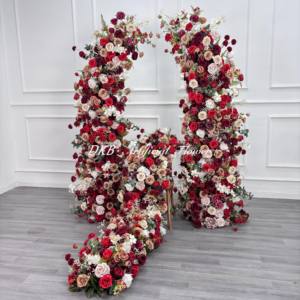 Decorazione Floreale <span class=keywords><strong>Serie</strong></span> Autunnale, Composizione Artigianale di Rose in Seta Rosse e Marroni a Forma di Corno, Sfondo Decorativo - Product Image 2