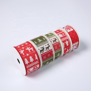 Sunjoy DIY wajah tunggal pohon Natal pita 100% poliester dekoratif merah dan hijau lebar untuk pembungkus hadiah mewah - Product Image 1