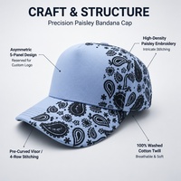 Casquette de baseball en twill à 5 panneaux, imprimé cachemire bleu clair, logo brodé 3D personnalisé, streetwear, tissu courant, unisexe
