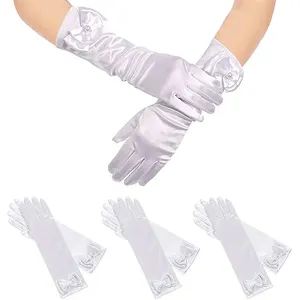 Sarung tangan panjang HZS-23003 untuk anak perempuan gaun pernikahan putri sarung tangan dengan Aksesori kostum pita hadiah ulang tahun satin