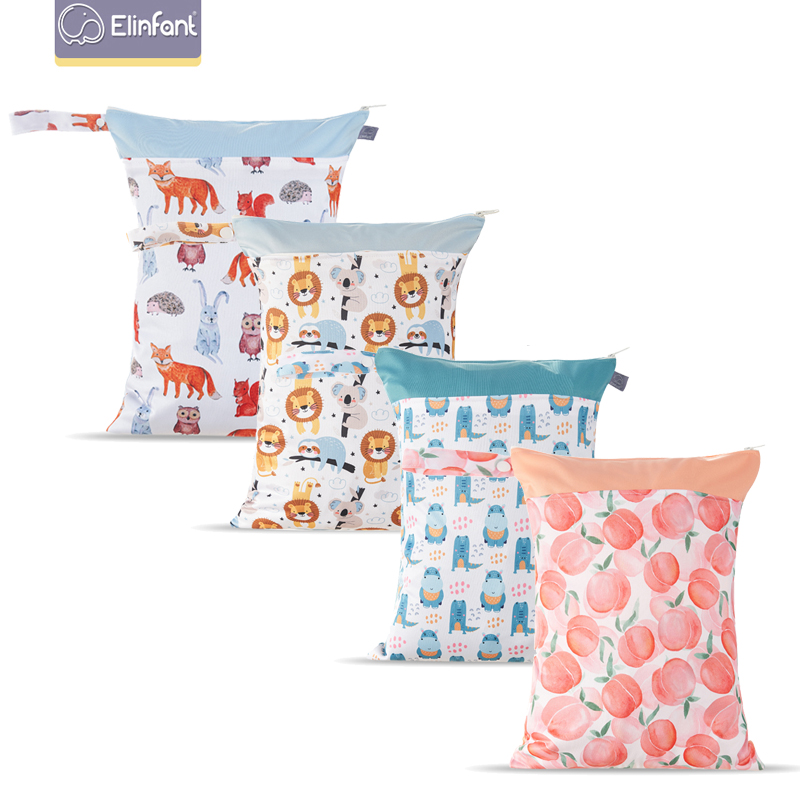 Влажная сумка Elinfant с двумя карманами, водонепроницаемые многоразовые тканевые подгузники для мам, сухая сумка