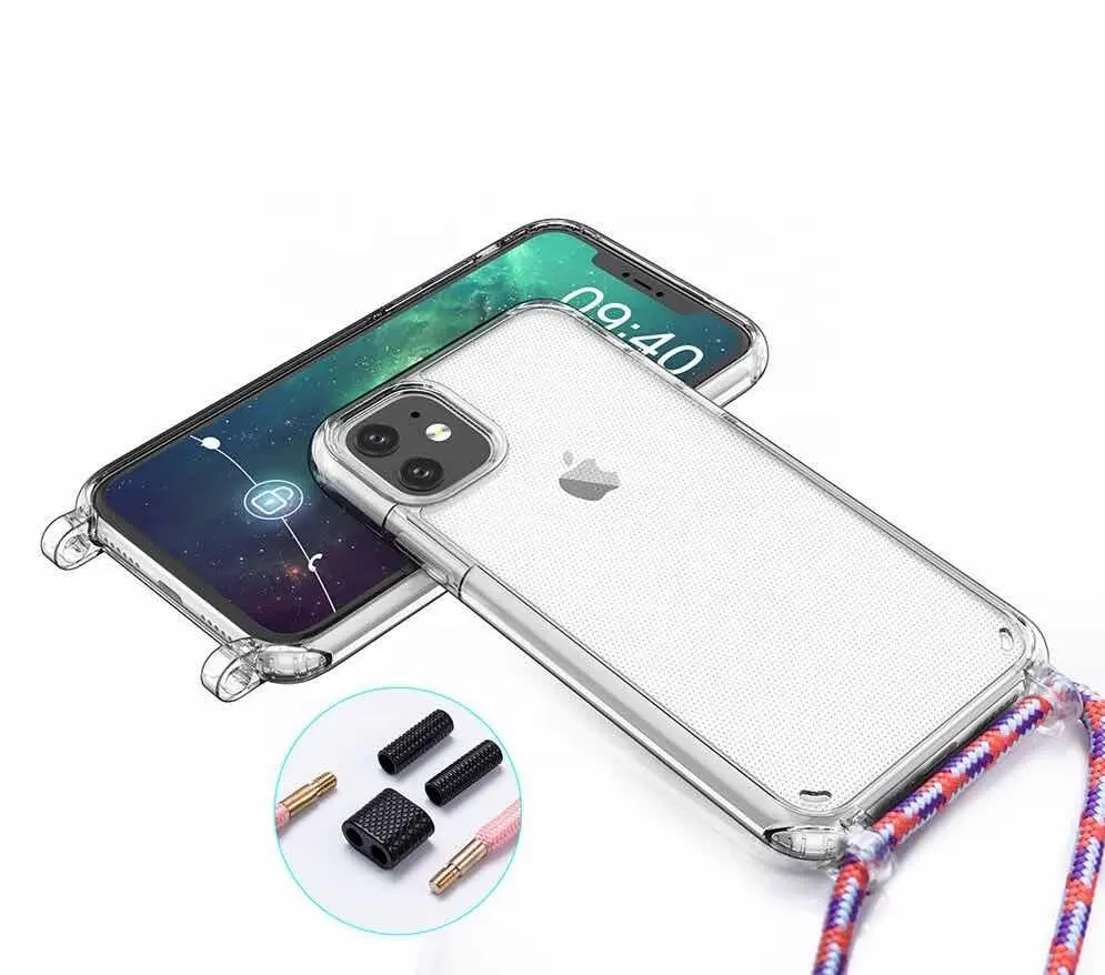 2020 Factory TPU+PC 2 In 1 Transparent Strap Necklace Detachable Clear TPU Ultra Slim Mobile Phone Case For iPhone 11 Pro Max