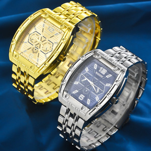 Tonneau-shaped men's <b>watch</b>, stylish, casual, original design, quartz steel strap <b>watch</b> for students. - Product Image 1