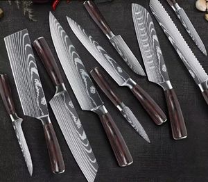 Juego de cuchillos de chef de cocina con patrón láser de acero de Damasco de 8 pulgadas, 8 piezas, <span class=keywords><strong>cuchillo</strong></span> de acero de Damasco forjado hecho a mano - Product Image 5