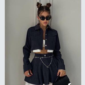 Conjunto de 2 Piezas para Mujer, Camisa Elegante Personalizada de Manga Larga con Botones y Minifalda de Burbujas, Atuendo Formal - Product Image 1