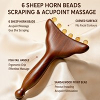 Peigne de massage en bois de santal massif, outil Gua Sha pour les méridiens, 6 billes, pour le visage, le corps, le cou, le cuir chevelu, acupression, peigne de massage portable pour la tête