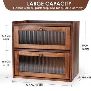 Sunhoo ekmek kutusu için mutfak tezgahı ahşap ekmek saklama kabı Bin 2 katmanlı Breadbox tutucu - Product Image 5