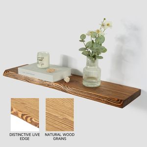 Ensemble de 2 <span class=keywords><strong>étagère</strong></span>s flottantes en bois massif de sapin finlandais de 24 pouces, <span class=keywords><strong>étagère</strong></span>s en bois naturel avec finition brune pour mur - Product Image 6