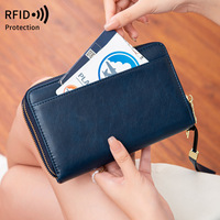 Portefeuille de voyage à double fermeture éclair bloquant la RFID, porte-carte de billet d'avion de grande capacité, porte-passeport multifonctionnel