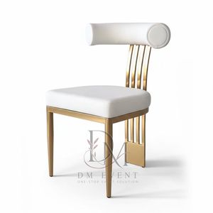 Gold T Bar Slat Back Stainless Steel Event <b>Dining</b> <b>Chair</b> with White <b>Cushion</b> for Hotel and Wedding Projects Wholesale Seating - Product Image 3