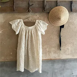 Sommer Kinder im Freien lässig 100% Baumwolle mit Ärmeln Kleid Kleinkind Baby Mädchen Spitze Stoff Blumen stickerei Muster Vintage Kleider