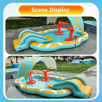 Piscine gonflable 5 en 1 pour enfants avec toboggan, basket-ball, pistolet à eau, fosse à balles, auvent pare-soleil, pour extérieur, jardin, famille