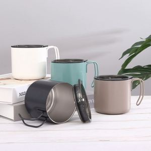 Double Wall Vacuum Reusable Tea Coffee <b>Cup</b> Insulated Stainless Steel 13 oz Coffee Mug with Handle & Lid - Product Image 1
