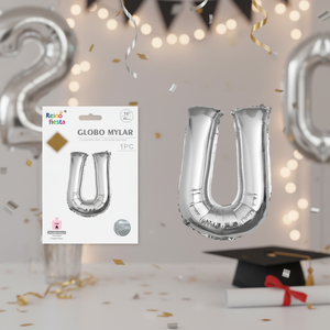 Palloncino in Mylar a Forma di Lettera U Argento 16 Pollici per Laurea - Product Image 3