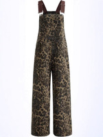 Nouvelle collection 2025 : Salopette rétro style américain imprimé léopard pour femme – Coupe ample et large, effet amincissant, style INS, transfrontalier