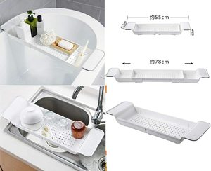 Plastic Square <strong>Bath</strong> Rack Extendable Two-Piece Eco-Friendly Modern Bathroom Caddy with <strong>Tray</strong> <strong>White</strong> - Product Image 6