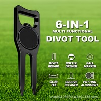 Outil de réparation de divots de golf 6-en-1 léger et durable avec marqueur de balle en métal et fourche de green – Accessoires de golf