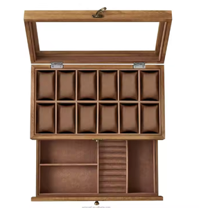 12-slot Hộp gỗ lớn kính nắp có thể tháo rời nhung Gối 2 tầng hiển thị trường hợp lưu trữ nhà tổ chức hộp - Product Image 2