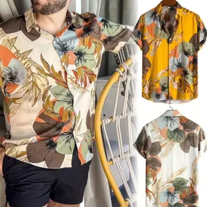 2024 Nieuwe Hawaiiaanse Shirts Heren Mode Trend Strand Korte Mouwen Shirt Casual Katoenen En Linnen Heren Overhemd