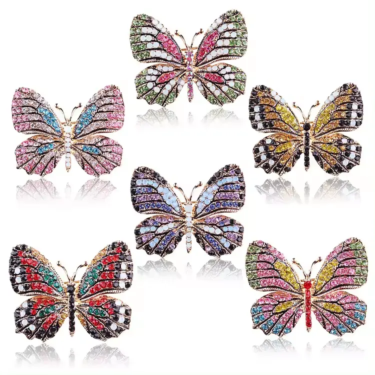 JW-5188 Fashion Colorful Rhinestone Alloy Plating Butterfly Insect Brooch Pins Female Accessories Brooches
