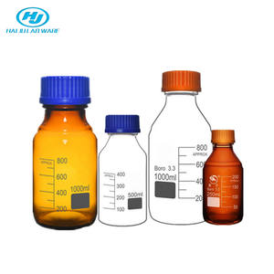 Haiju garrafa de armazenamento borosilicate, garrafa de vidro transparente/marrom, tampa azul/laranja de parafuso, laboratório - Product Image 2