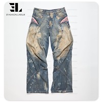 LARSUR Custom Factory 3D Full Dtg Dgt All Over Print Jeans Embroidere Applique Patch Loose Trompe L'oeil Loeil Digital Denim Pant