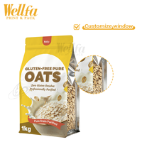 Sachet personnalisé imprimé de haute qualité en PE de qualité alimentaire refermable à fond plat pour muesli petit-déjeuner sain avec fenêtre transparente