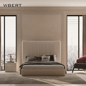 WBERT Personnalisable Italien Simple Wabi-Sabi Design Modern High-Back Cream Style French Up-Holstered Double Bed for Fabric - Product Image 2