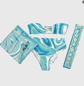 Ensemble de <span class=keywords><strong>maillot</strong></span> de bain 4 pièces sexy pour femme avec <span class=keywords><strong>bandeau</strong></span>, taille haute, bikini de créateur et foulards - Product Image 1
