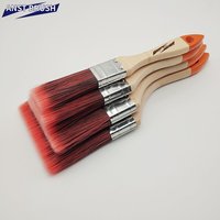 Pinceau plat industriel à poils synthétiques (rouge + noir) de 3 pouces avec manche en bois brut pour la peinture, le bricolage et la personnalisation OEM