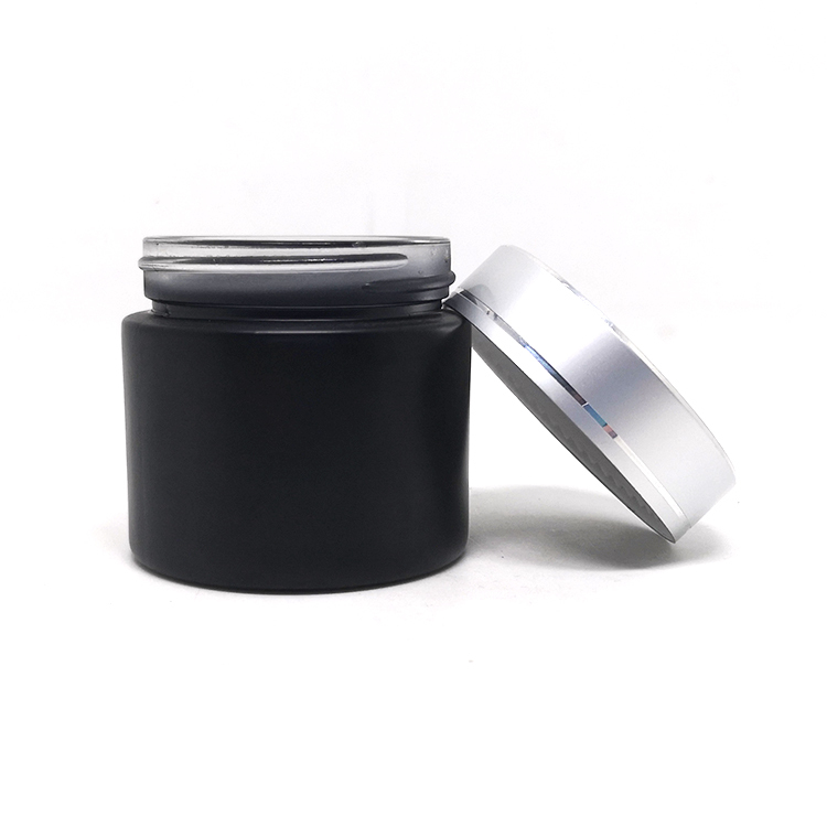 2 Oz Empty Body Scrub Jars Matte Frosted Amber Black Glass Cream Jar With Silver Screw Caps