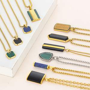 <span class=keywords><strong>Oro</strong></span> 18K in acciaio inox turchese collana pendente in opale in pietra naturale gioielli alla moda <span class=keywords><strong>Collier</strong></span> per gli uomini gioielli di alta qualità - Product Image 2