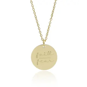 Simple Disc Pendant Necklace Stainless Steel Gold Plated Faith Over Fear Necklace Mind Over Matter Inspirational Jewelry Gift