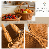 Panier de rangement en rotin plastique tressé avec poignée, design ovale et rectangulaire polyvalent, style européen et américain, tissé à la main, idéal pour Noël