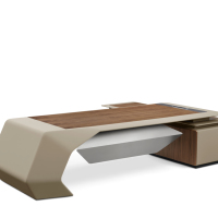 Bureau de direction de grande taille avec armoire auxiliaire détachable, plateau ergonomique pour clavier, base incurvée, table de bureau de luxe pour cadres